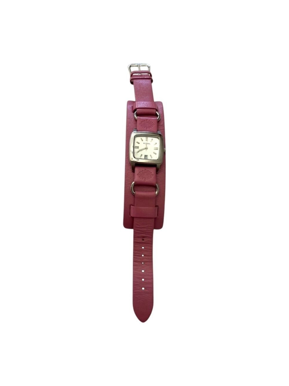 Women's Fossil Pink Leather Band Silver Case Watch - Picture 2 of 4